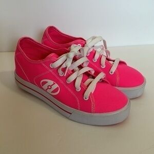 Heelys Girls Size 6 Pink White Canvas Lace Up Roller Skate Shoes NWT